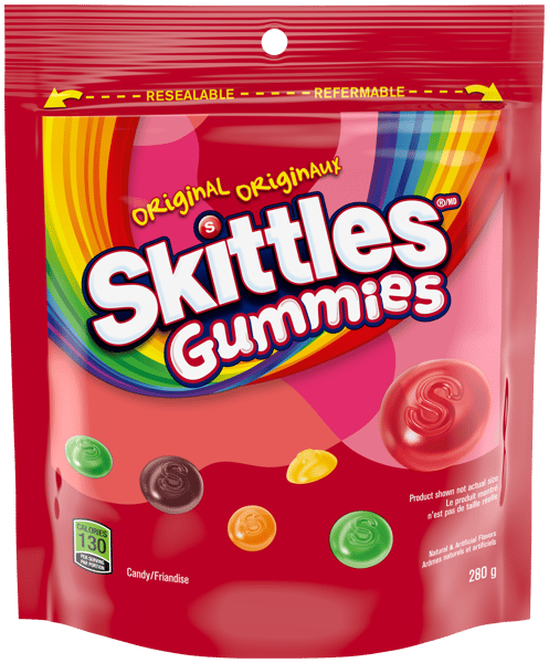 SKITTLES Gummies Originaux, sac tenant debout, 280 g
