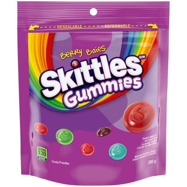 SKITTLES Gummies Baies, sac tenant debout, 280 g